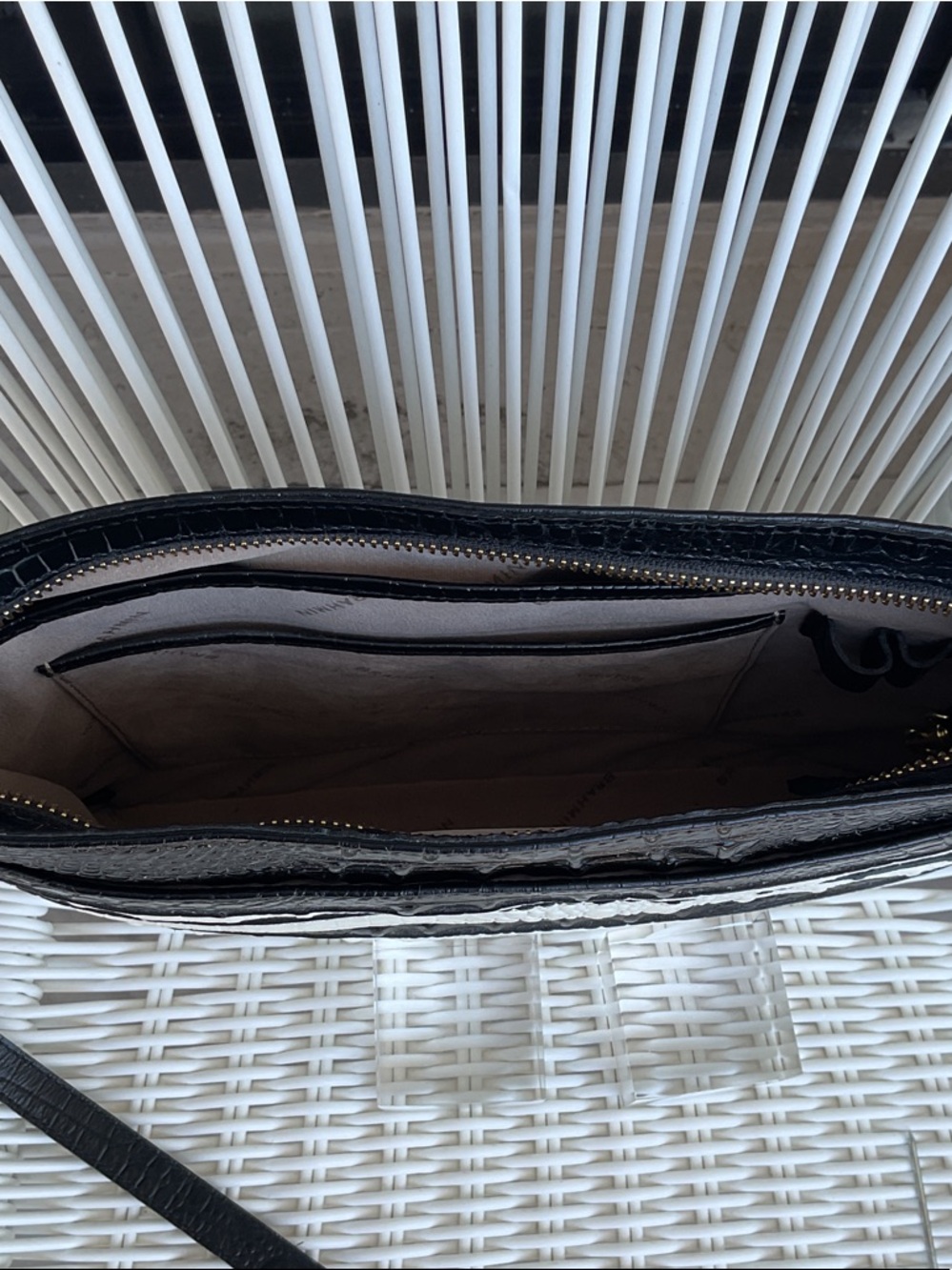 Brahmin Striped Black & White Croc-Embossed Shoulder / Crossbody Bag - Picture 5 of 8